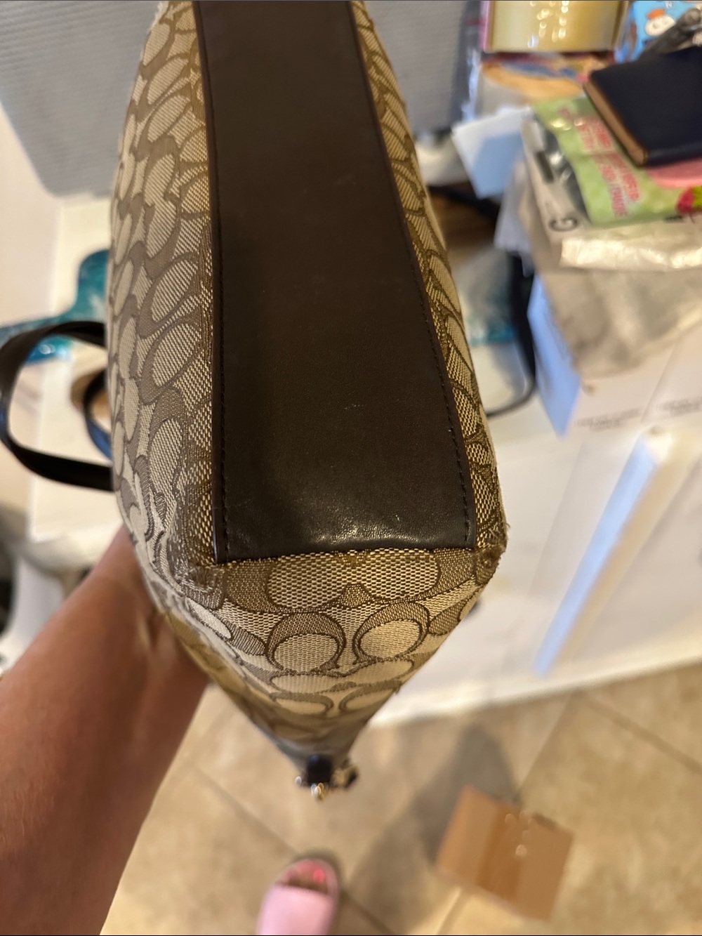 Coach Signature Canvas Crossbody in Khaki and Brown - Picture 3 of 4
